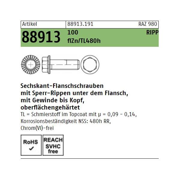 Sechskant-Flanschschrauben 88913 - Sperr-Rippen - zinklamelle FK100