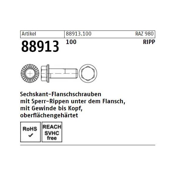 Sechskant-Flanschschrauben 88913 - Sperr-Rippen - Stahl FK100
