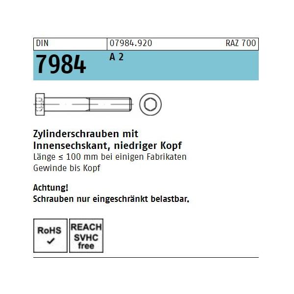 Zylinderschrauben DIN 7984 - niedriger Kopf - Innensechskant - A2