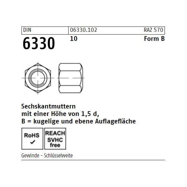 DIN 6330 6KT-Muttern Form B Stahl 10