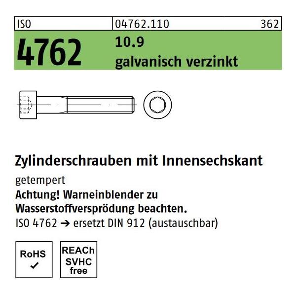 ISO 4762 10.9 galv. verzinkt A2F, getempert