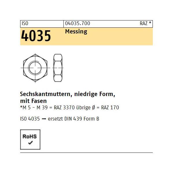 ISO 4035 Sechskantmuttern - Messing - Form B