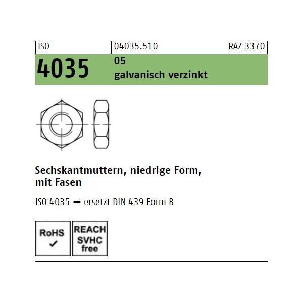ISO 4035 Sechskantmuttern - verzinkt 05 - Form B