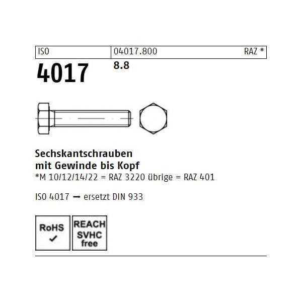 ISO 4017 M8 Sechskantschrauben DIN 933 Gewindeschrauben Maschinenschrauben 8.8
