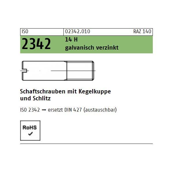 Schaftschrauben ISO 2342 - Kegelkuppe - Schlitz - verzinkt 14H