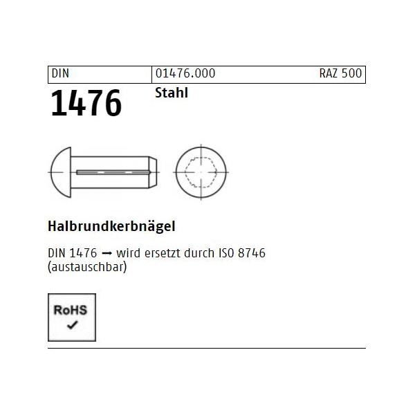 DIN 1476 - Halbrundkerbnägel - Stahl blank