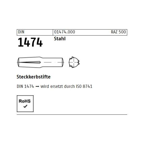 Steckkerbstifte - DIN 1474 - Stahl blank