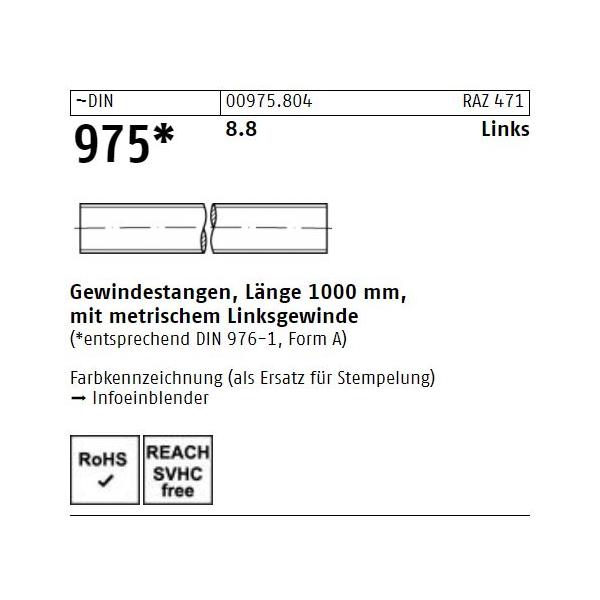 DIN 975 Gewindestangen Stahl 8.8 - Linksgewinde