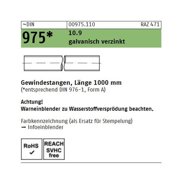 DIN 975 Gewindestangen - verzinkt 10.9