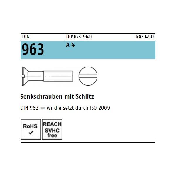 Senkkopfschrauben DIN 963 - Senkkopf - Schlitz - A4