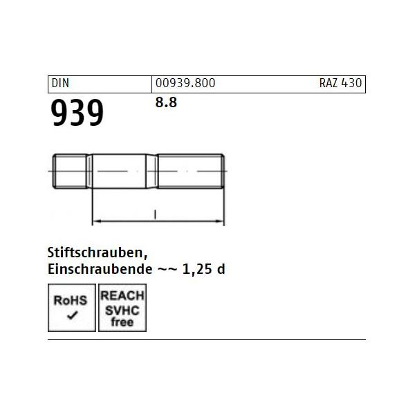 DIN 939 Stiftschrauben - Stahl 8.8