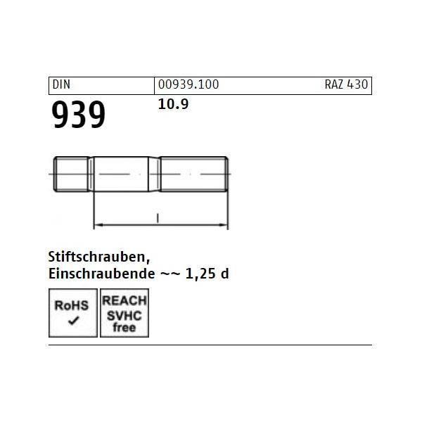 DIN 939 Stiftschrauben - Stahl 10.9