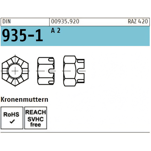 Kronenmuttern DIN 935-1 - A2