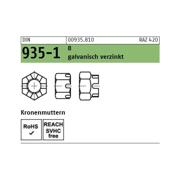 DIN 935-1 Kronenmuttern - verzinkt