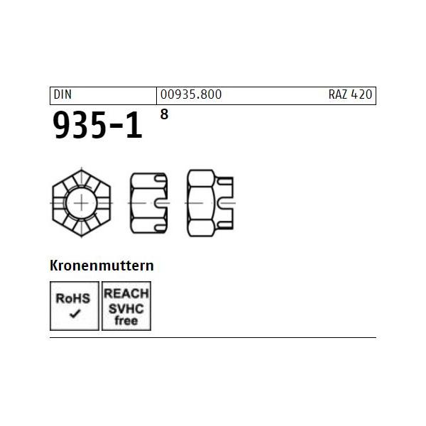 DIN 935-1 Kronenmuttern - Stahl 8