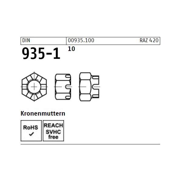 DIN 935-1 Kronenmuttern - Stahl 10