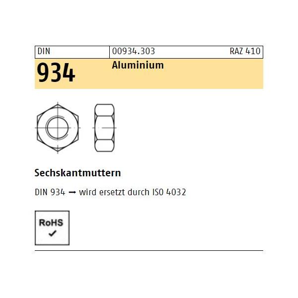 DIN 934 Sechskantmuttern Aluminium