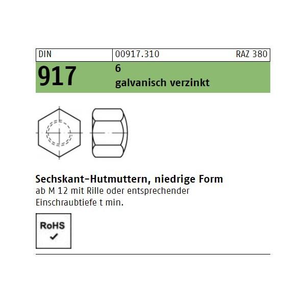 DIN 917 Hutmuttern - verzinkt Stahl 6