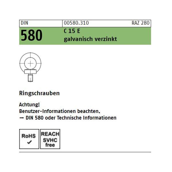 Ringschraube DIN 580 - Stahl C15E verzinkt