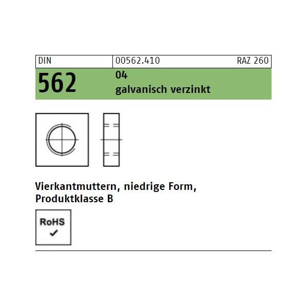 DIN 562 Vierkantmuttern - verzinkt - niedrige Form