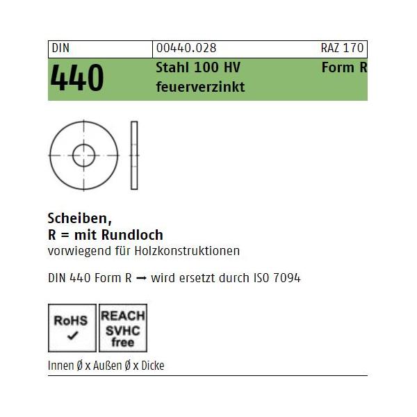 DIN 440 Bauscheiben - Stahl - feuerverzinkt - Form R