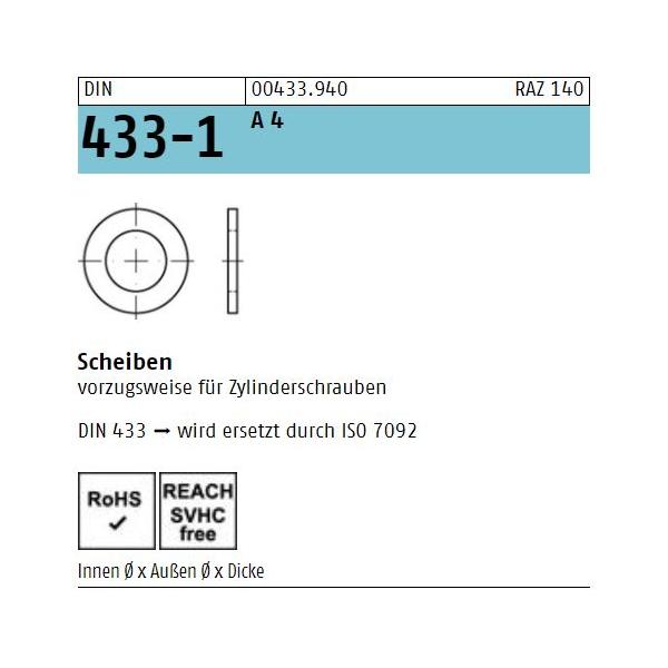 Scheiben für Zylinderschrauben - DIN 433 - Edelstahl A4