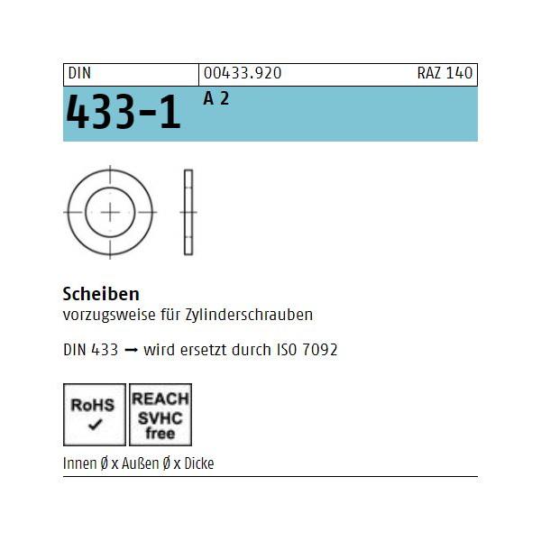 Scheiben für Zylinderschrauben - DIN 433 - Edelstahl A2