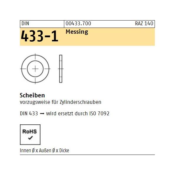 Scheiben für Zylinderschrauben - DIN 433 - Messing