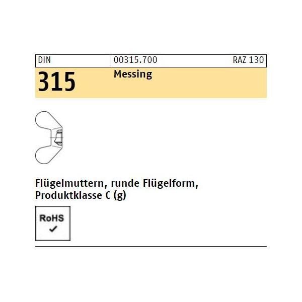 Flügelmuttern DIN 315 -  deutsche Form (rund) - Messing