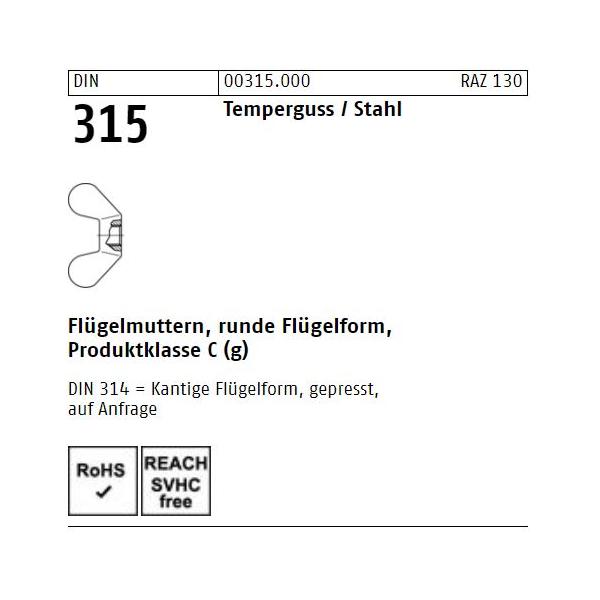 Flügelmuttern DIN 315 -  deutsche Form (rund) - Temperguss