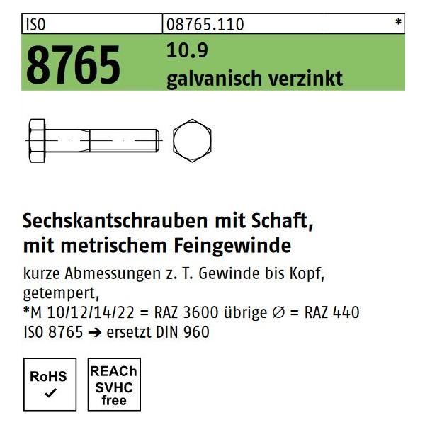 ISO 8765 10.9 galv. verzinkt A2F, getempert