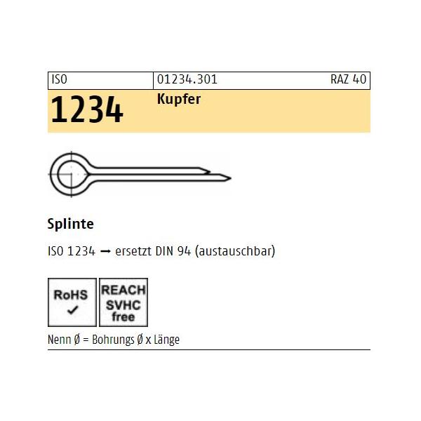 ISO 1234 Sicherungsstifte Kupfer