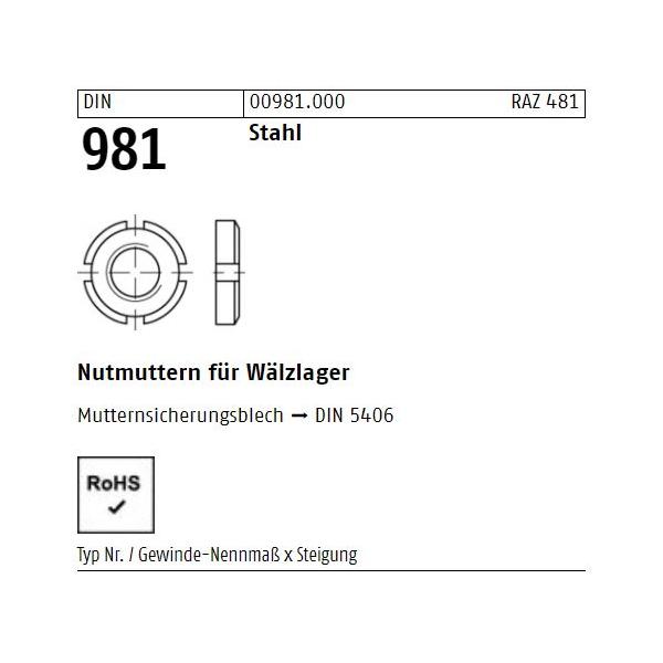 Nutmuttern DIN 981 - für Wälzlager - Feingewinde - Stahl blank