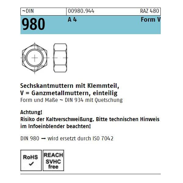 DIN 980 Sicherungsmuttern - A4 - Form V