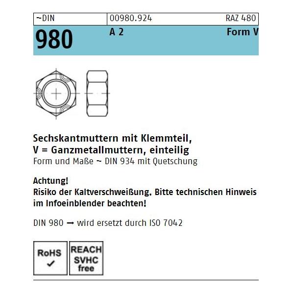 DIN 980 Sicherungsmuttern - A2 - Form V