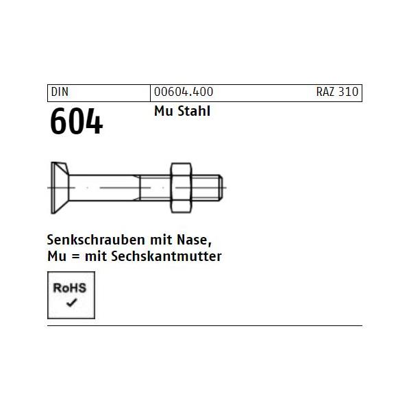 Senkkopschrauben DIN 604 - mit Nase - u. Mutter - Stahl 4.6