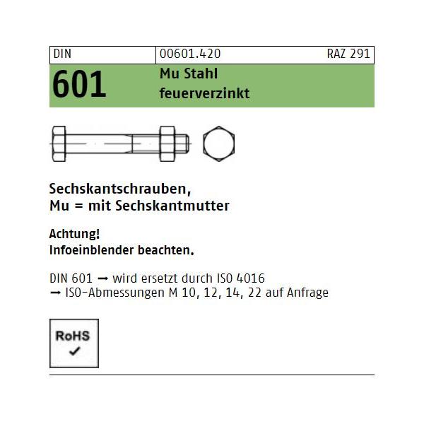 Sechskantschrauben DIN 601 - mit Mutter - feuerverzink