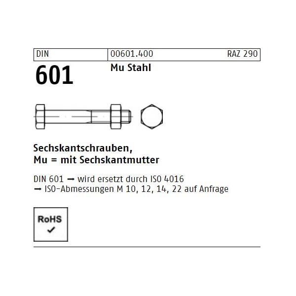 Sechskantschrauben DIN 601 - mit Mutter - Stahl blank