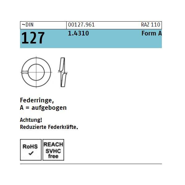 DIN 127 Federringe - Form A - Aufgebogen - Edelstahl A2