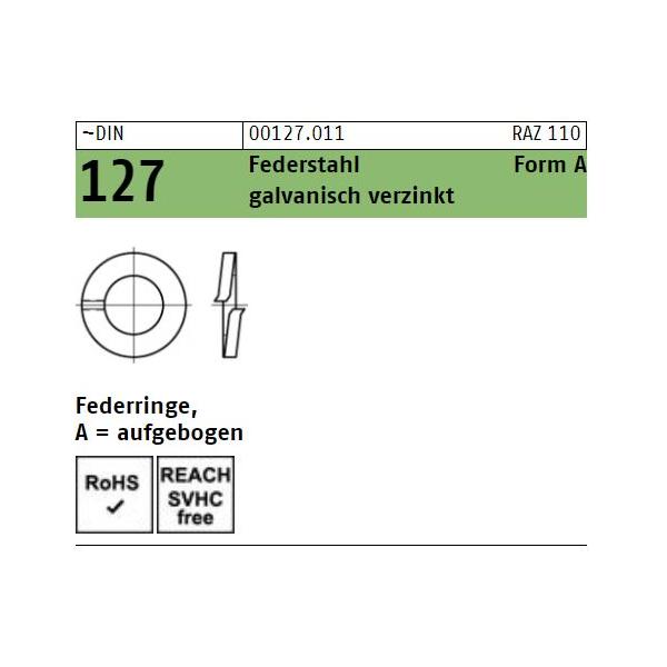 DIN 127 Federringe - Form A - Aufgebogen - verzinkt