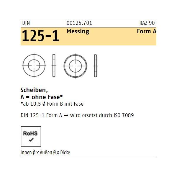 Unterlegscheiben DIN 125 - Form A - ohne Fase - Messing