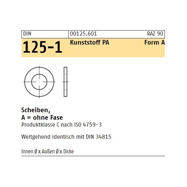 Unterlegscheiben DIN 125 - Form A - ohne Fase - Kunststoff