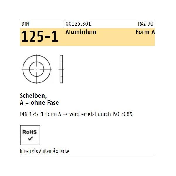 Unterlegscheiben DIN 125 - Form A - ohne Fase - Aluminium
