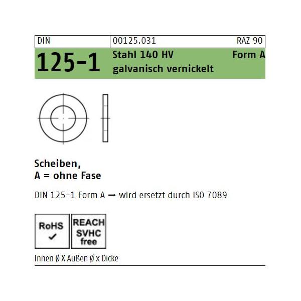 Unterlegscheiben DIN 125 - Form A - ohne Fase - verzinkt-vernickelt