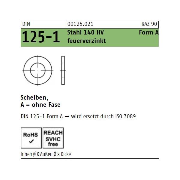 Unterlegscheiben DIN 125 - Form A - ohne Fase - feuerverzinkt