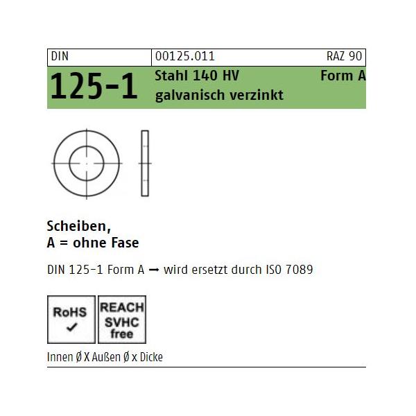 Unterlegscheiben DIN 125 - Form A - ohne Fase - verzinkt