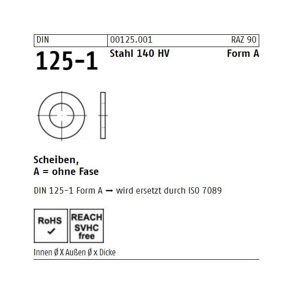 Unterlegscheiben DIN 125 - Form A - ohne Fase - Stahl-Blank