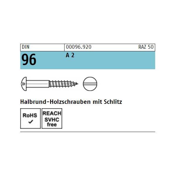 Holzschrauben DIN 96 - Halbrundkopf - Schlitz - A2