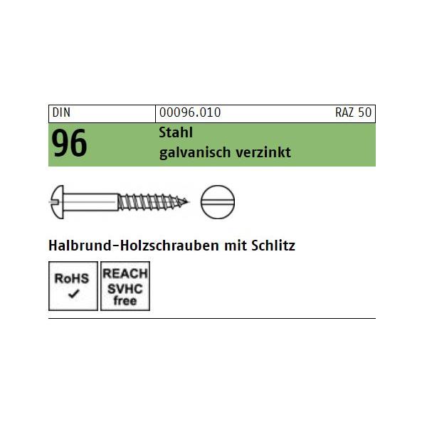 Holzschrauben DIN 96 - Halbrundkopf - Schlitz - verzinkt