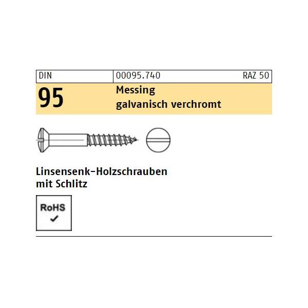 Holzschrauben DIN 95 - Linsensenkkopf - Schlitz - Messing verchromt